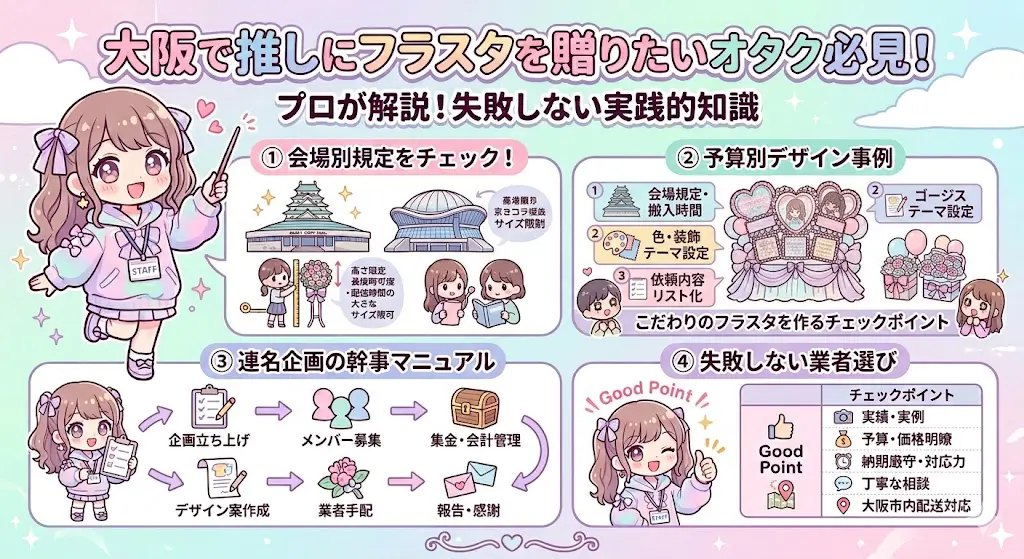 【2026年最新】大阪のフラスタ完全攻略！会場規定から業者選び、マナーまでプロが徹底解説のフラスタ・スタンド花写真｜アールフラワー